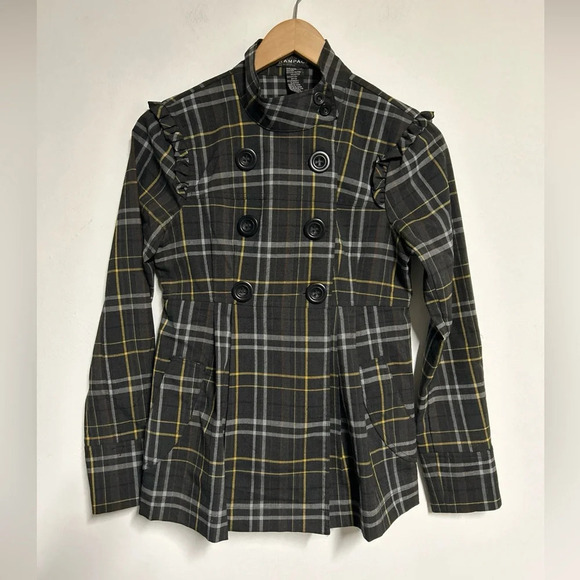 RAMPAGE Double Breasted Gray Plaid Jacket Women's Small Punk Grunge Preppy - Picture 1 of 16